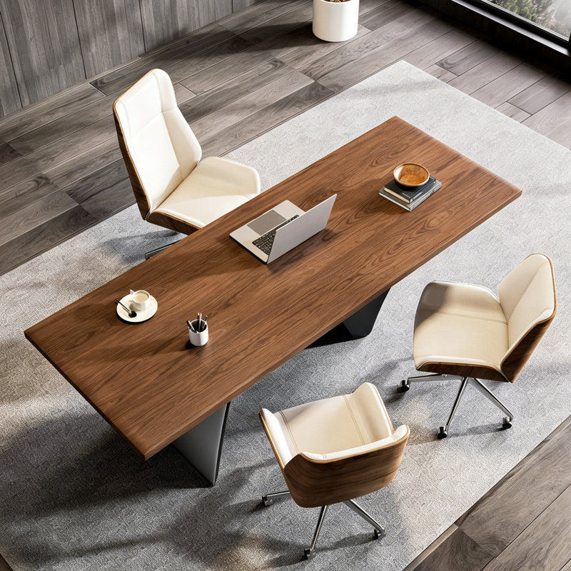 Bureau d'écriture en bois massif de qualité supérieure avec pieds ondulés, H 28,74 po x l 78,74 po x P 31,5 po