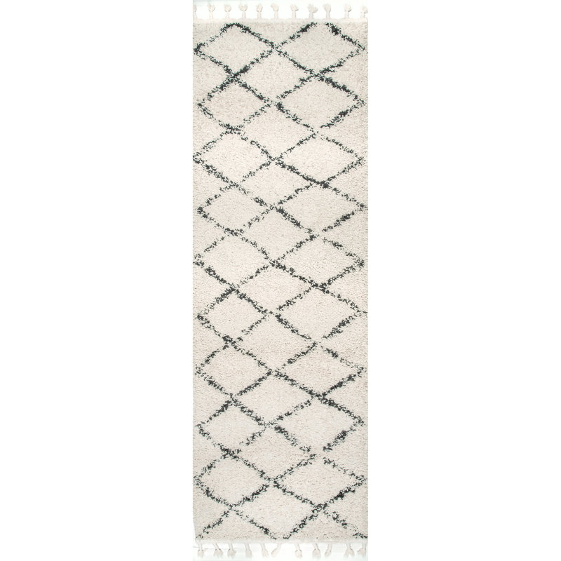 Mansel Trellis Area Rug for Living Room Bedroom Dining Room, Off White/Charcoal, Runner 2' 8" x 17' 10"