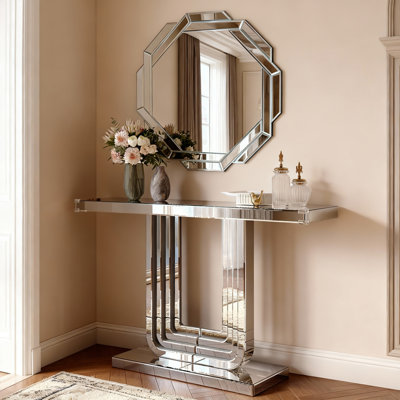 29.92 Inch Octagonal Living Room Mirror, Beveled Edge Frameless Wall Mirror For Wall Decor, Bathroom, Dining Room And Hallway