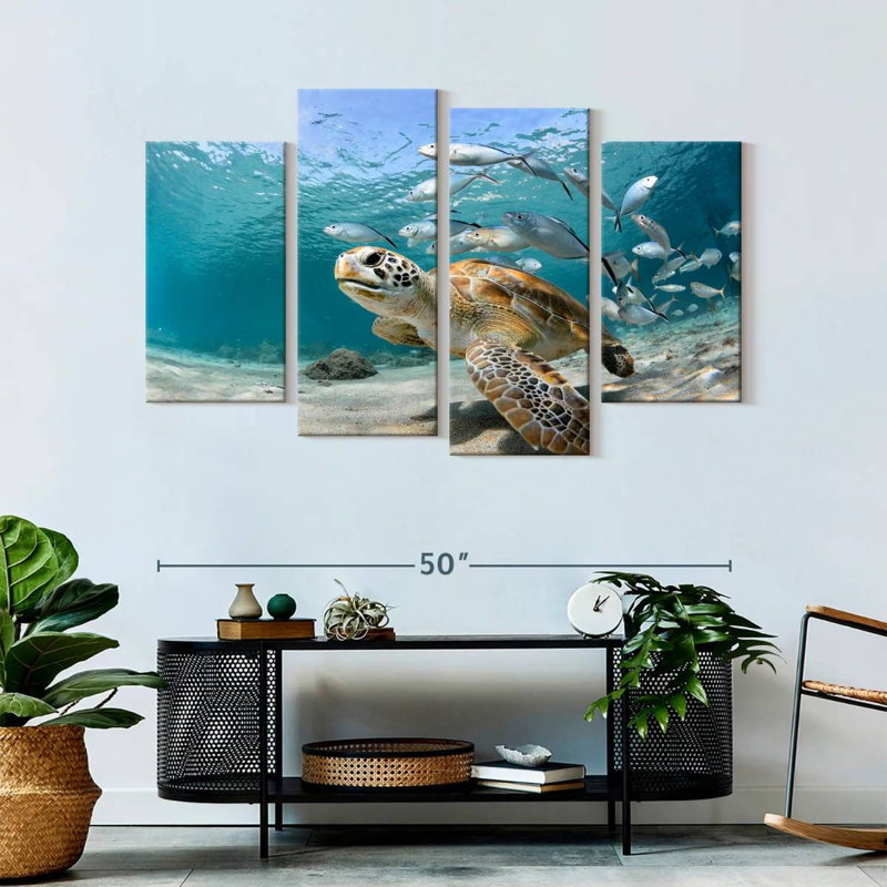 «Curacao Fish and Turtle», reproduction d'art sur toile, H 32 po x l 52 po x P 1,25 po