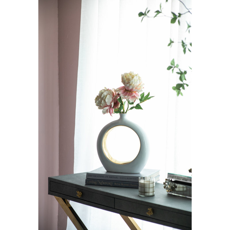11X3.1X12" Round Vase,White/Gold