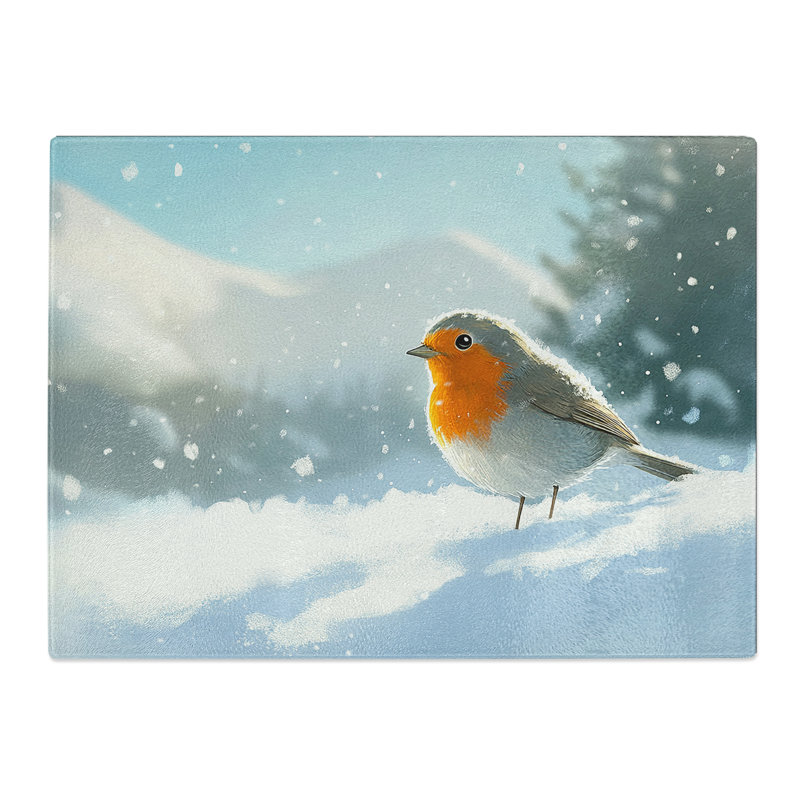 Robin Bird Painting  Glass Chopping Board