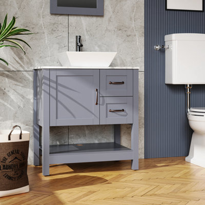 Meuble-lavabo gris 30 po avec miroir et plateau seulement