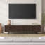 Meuble télé 70 po pour téléviseur de 75 po ou moins avec portes cannelées, rangement et gestion des câbles - Console média de salon Mid-Century moderne en aulne brun | Whitman-998068561-948202710