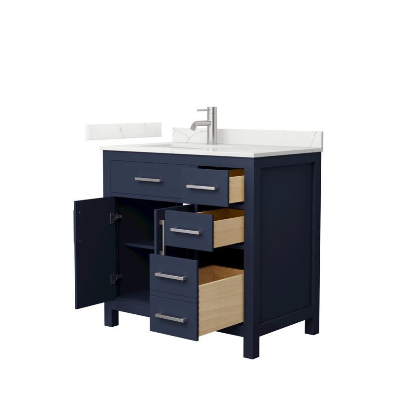 Beckett 36" Freestanding Single Bathroom Vanity with Quartz Top, Brushed Nickel, Giotto Quartz, Dark Blue