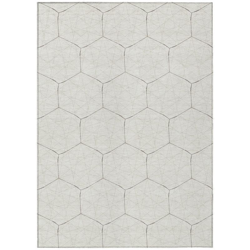 Ivory Geometric Flat Woven Synthetic Rectangular Rug 9' x 12'
