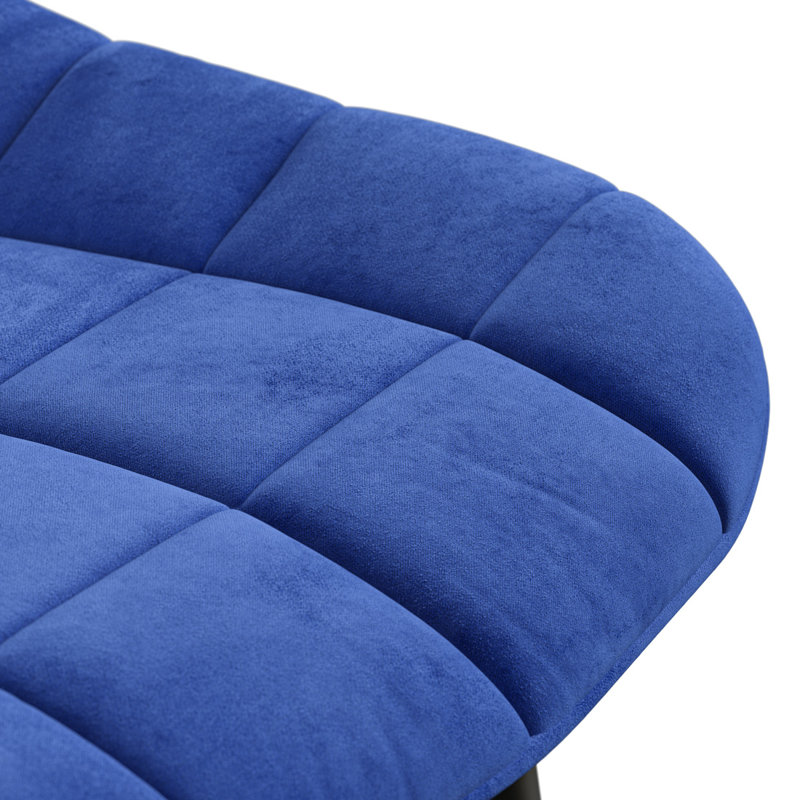 Bierman 45cm H Velvet or Faux Leather Upholstered Dining Chair, Black Metal Legs, Set Of 6, Blue Velvet