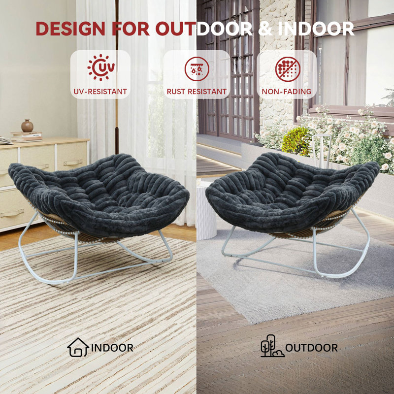 Chaise en osier Rockong, Gris foncé, Noir, noir, noir, noir