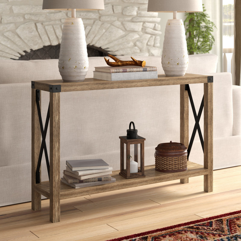 Larenda Entryway Table with Open Shelf Storage, Rustic Oak