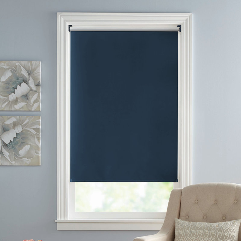 Rideau roulant occultant en tissu à dégagement lent, Bleu, l 60 po