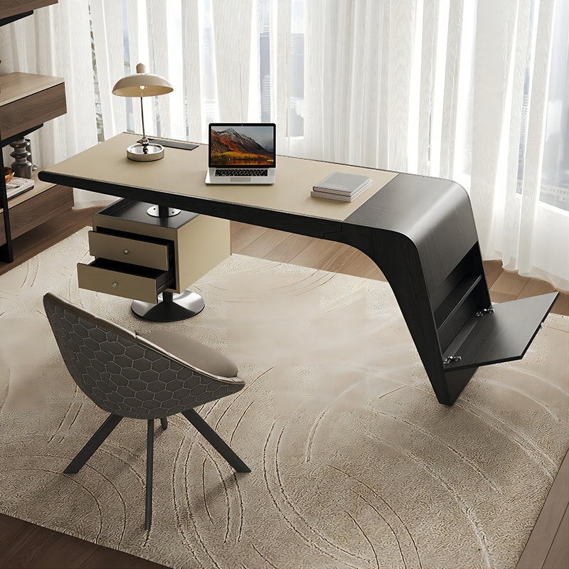 Bureau rectangulaire en cuir manufacturé et en bois manufacturé, 2 tiroirs, 29.53" H x 70.87" W x 27.56" D