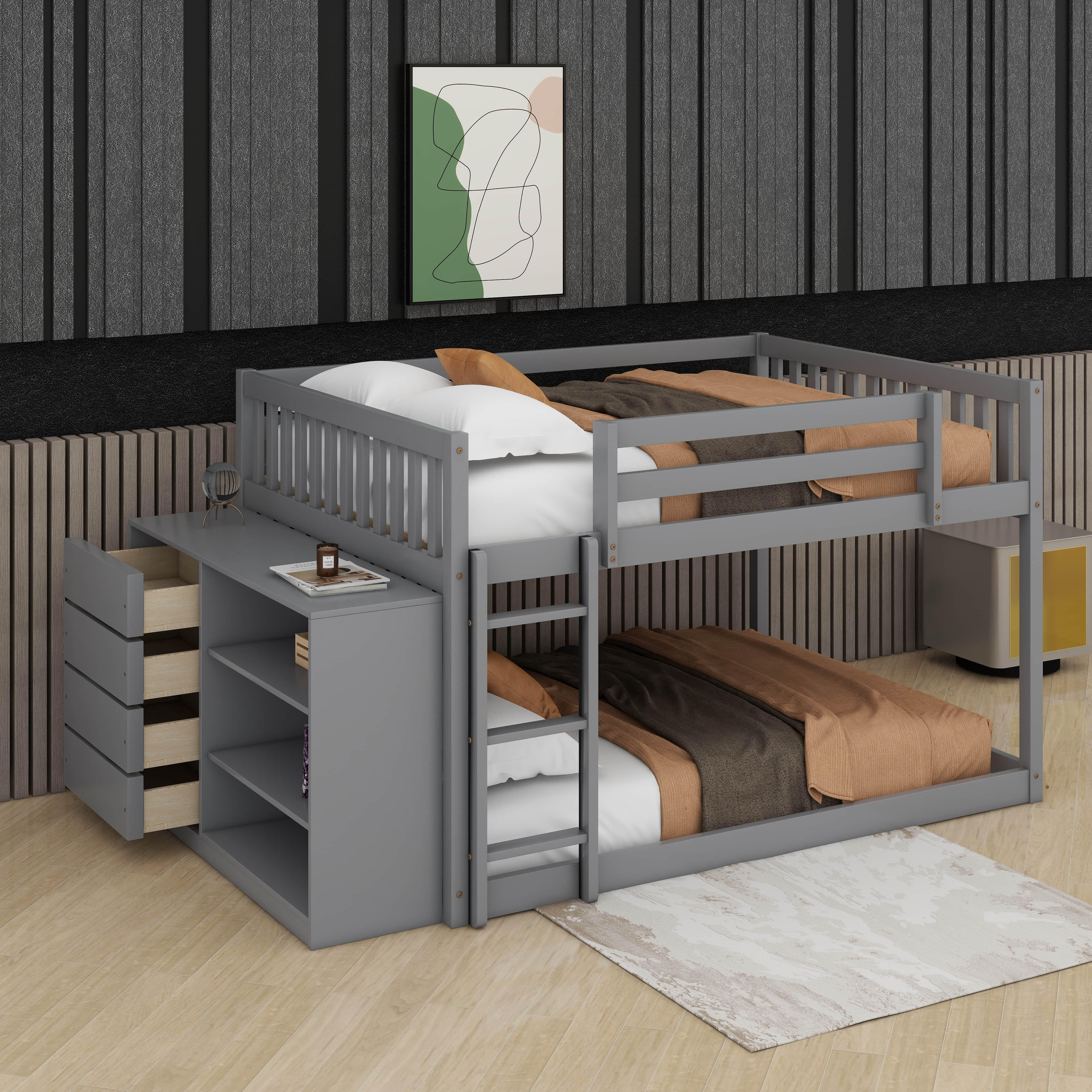 Harriet Bee Full Over Full Bunk Bed With Drawers And Shelves | Wayfair
