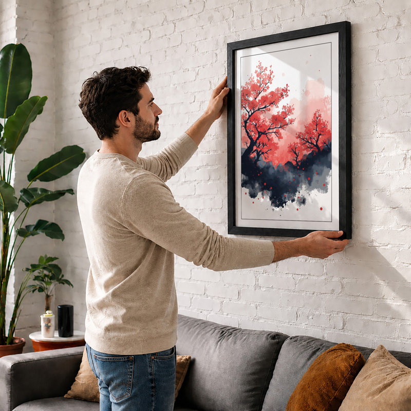 Blossoms In Mist Japandi - Print, A3 - 42.0 x 29.7 cm, White
