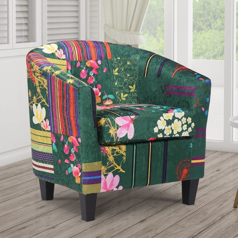 Angelice Multicoloured Patchwork Accent Tub Chair, Green