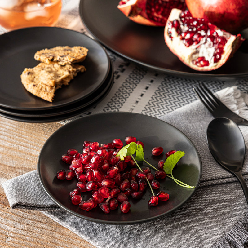 Over&Back Coupe Semi Hand-Finished Stoneware Appetizer Plates, Black