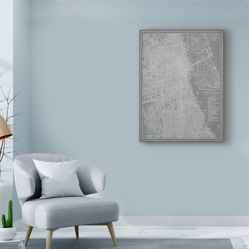 « city map of chicago », reproduction d’impression sur toile tendue, H 24 po x l 18 po x P 2 po