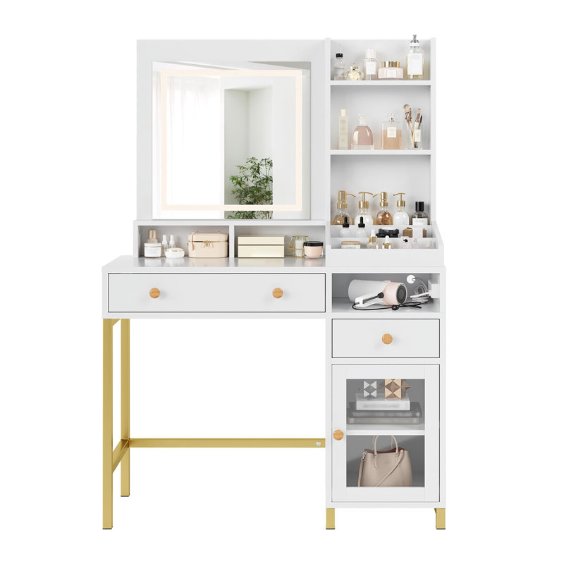 Bureau de coiffeuse avec miroir et 3 lumières DEL de couleur