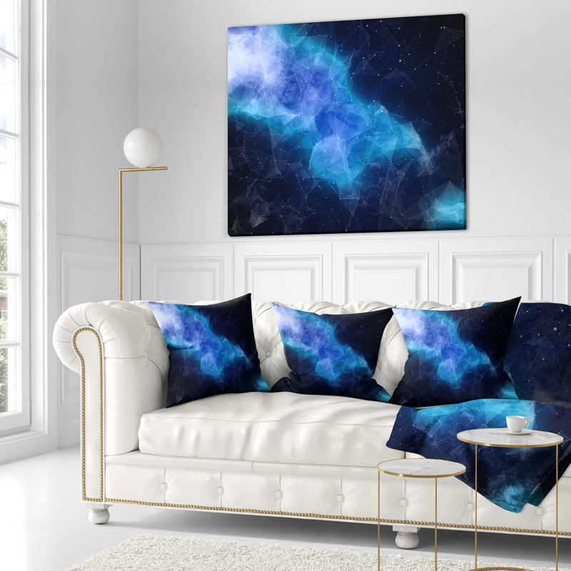 Blue Nebula in Cosmos - Coussin imprimé abstrait, 18 po x 18 po, Coussin décoratif