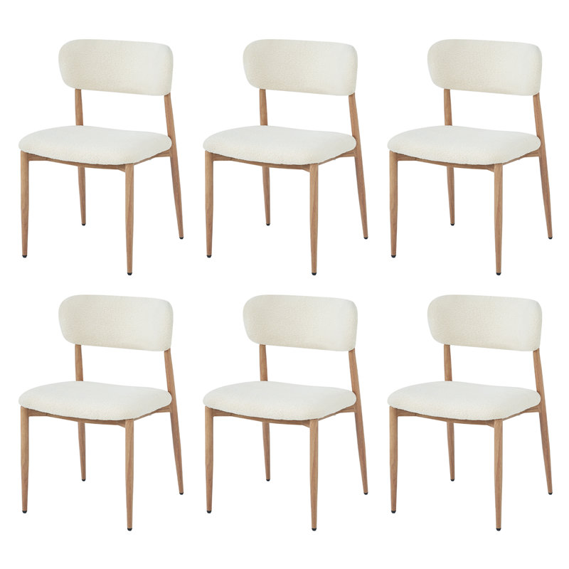 Boucle Upholstered Metal Side Chair in Beige, 6