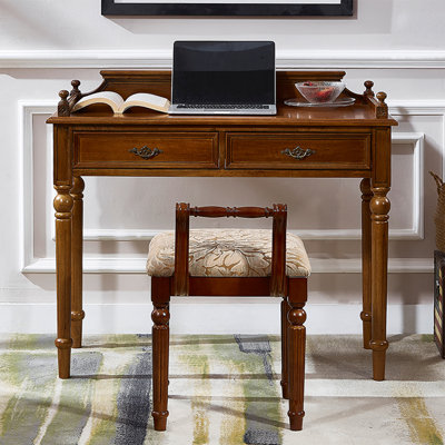 31.50"Brown Retro Rectangle Solid Wood Writing Desk,2-drawer