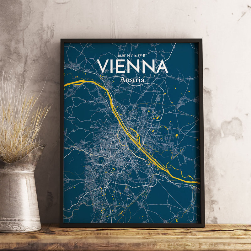 « vienne city map », reproduction d’impression sur affiche, H 17 po x l 11 po x P 0,05 po