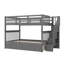 Lit superposé double sur lit double pour chambre à coucher, équipé d'un tiroir, d'un rangement et d'un garde-corps sur l'escalier-2142315218