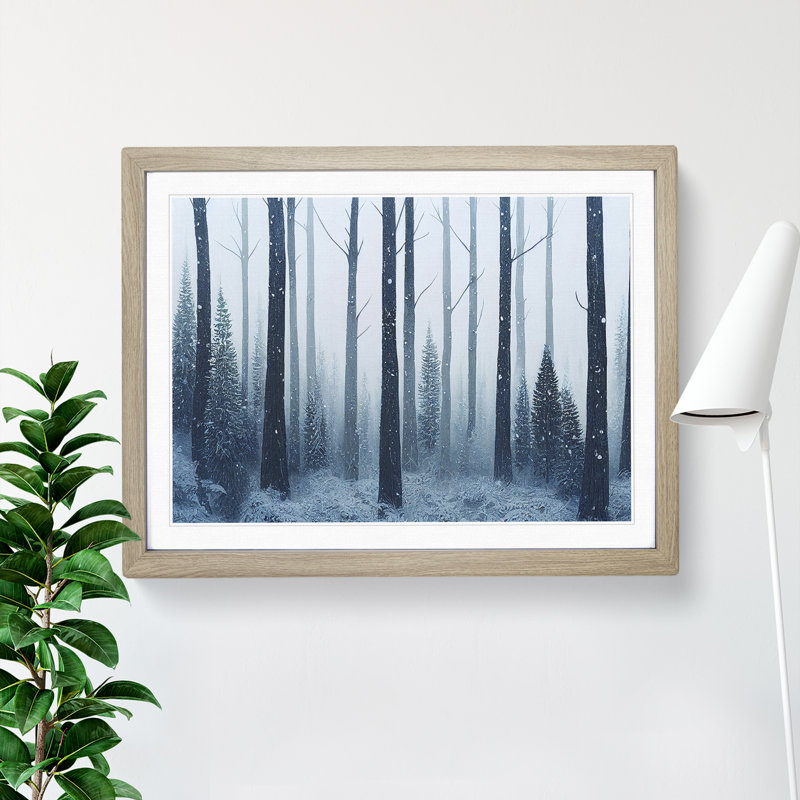 XH1022-10205X Winter Forest Pine Trees Vol.3 - Single Picture Frame Print, 46cm H x 64cm W x 2cm D, Oak