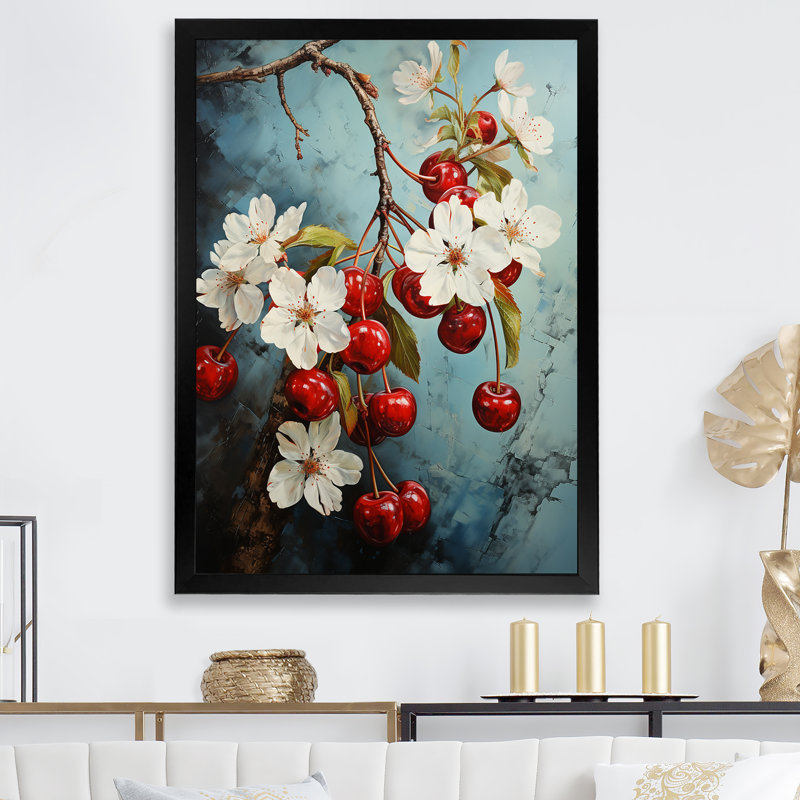 «Chuckling Cherry Charm - Fruit», reproduction d'art sur toile_105728, H 32 po x l 16 po x P 1 po, Cadre photo noir