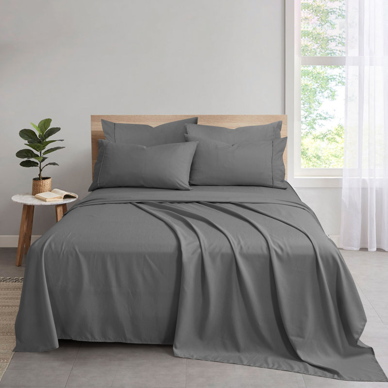 Ensemble de draps en bambou et rayonne avec taies d'oreiller, Gris anthracite