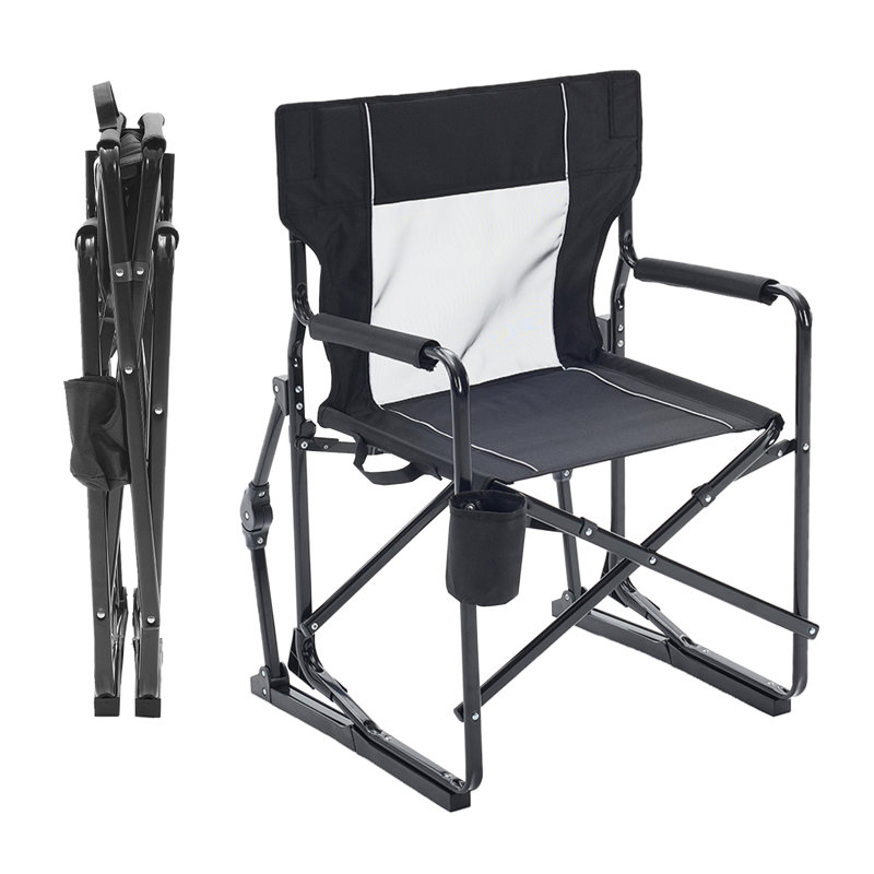 Outdoor Freestyle Rocker Outdoor Rocking Chair with Beverage Holder, Black