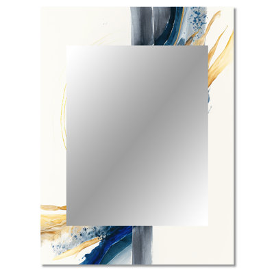 Blue And Gold Swirl Abstract V - Abstract Spirals Mirror, Blue Unique Wall Mirror, Printed Metal Art