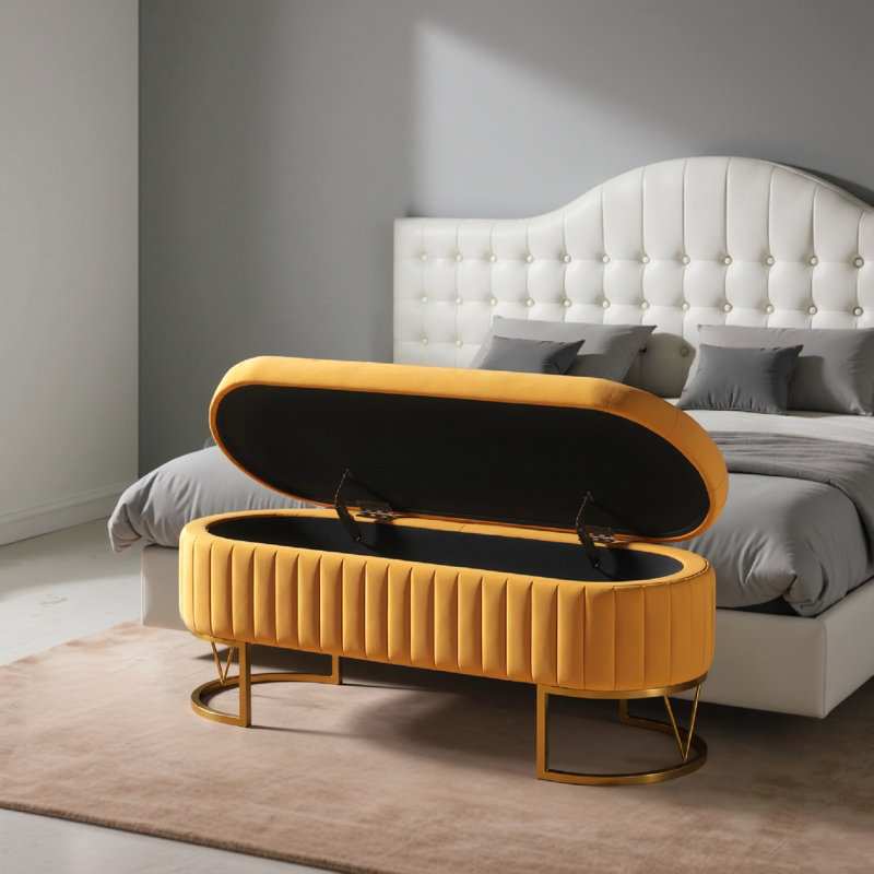 Banc de rangement rembourré Kathlin, Moutarde