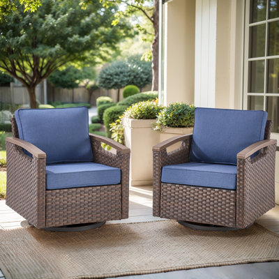 Arundel Outdoor Wicker Swivel Rocking Glider Chairs With Cushions – Patio Rockers For Porch Or Garden (Set Of 2)
