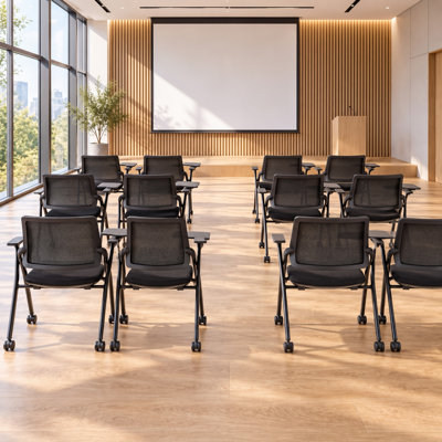 Chaise de formation mobile pliable Okeysen avec bras pour tablette d'écriture droitier, certifiée BIFMA