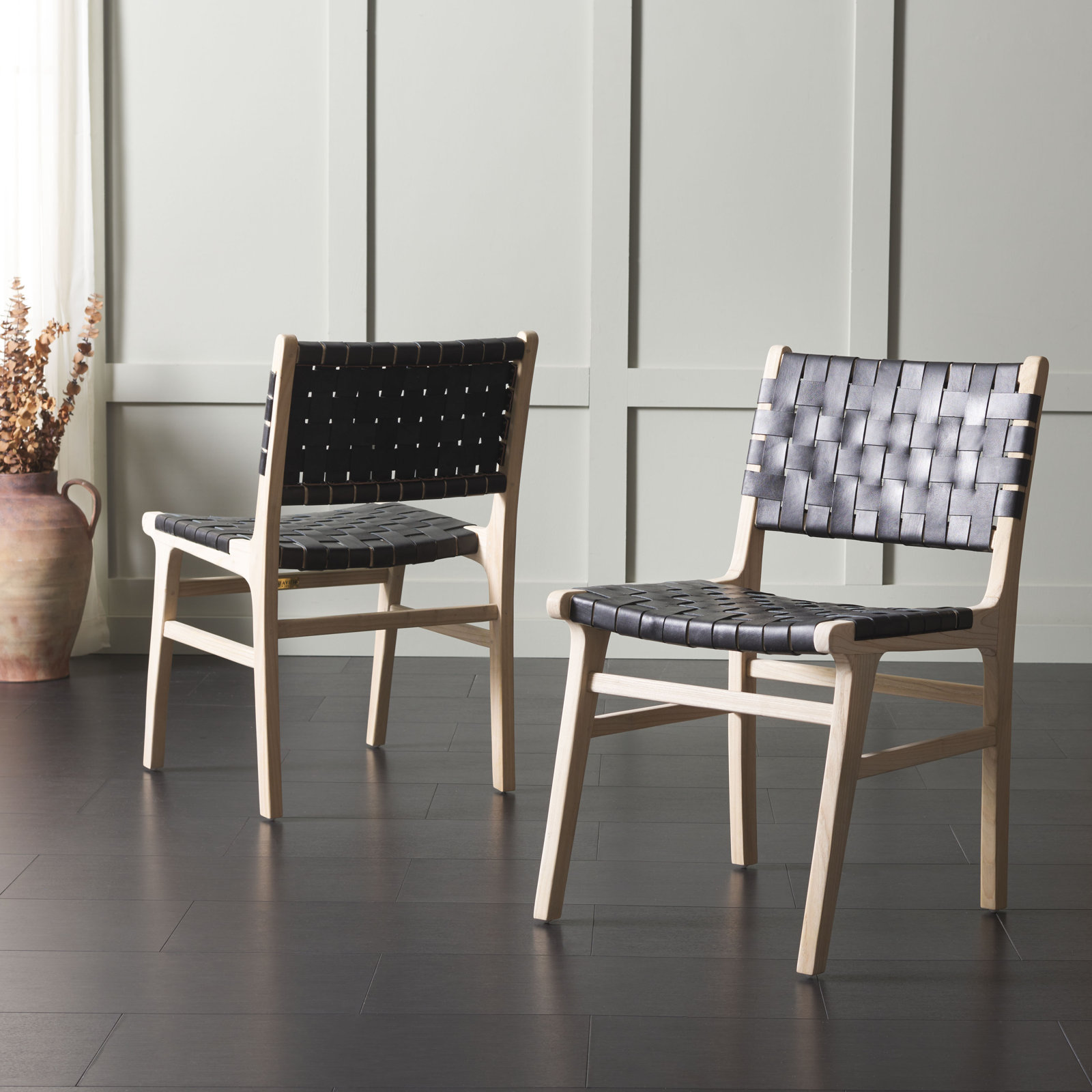 Alston Genuine Leather Dining Chair, Black/Light Natural