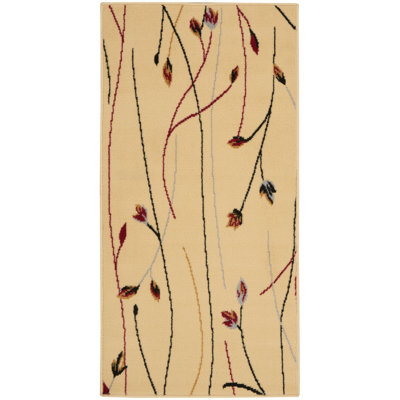 Tapis crème / rouge à motif floral Aratrika