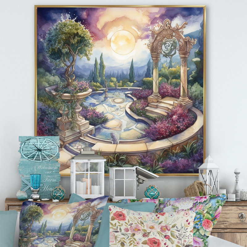 Garden Oasis III - Garden, art mural, H 16 po x l 16 po, Cadre flottant doré