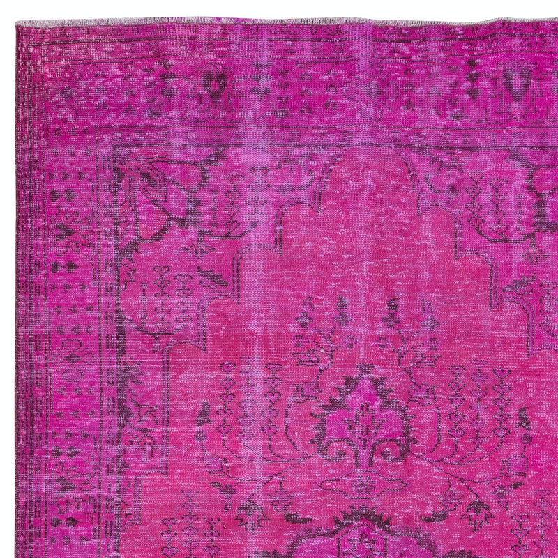 Tapis turc rose, moderne en laine et en coton fabriqué à la main 6 pi x 9,7 pi