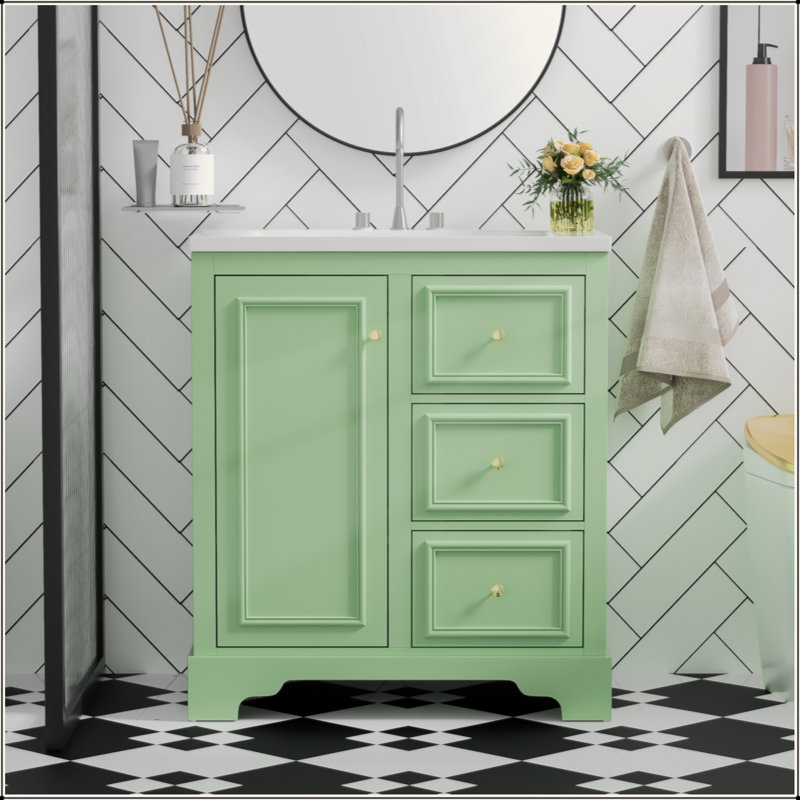Armoire de meuble-lavabo 30 po avec lavabo en céramique, 3 tiroirs et tablettes réglables
