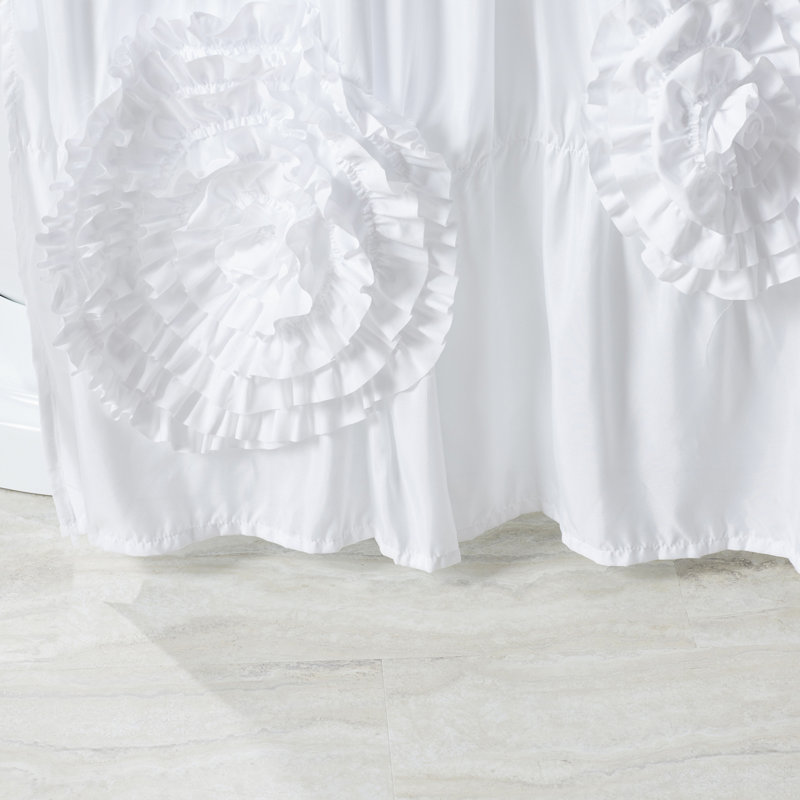 White Polyester Ruffled Flower 72" x 72" Shower Curtain