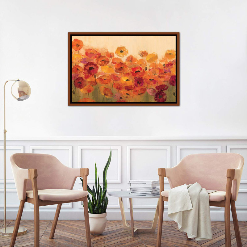 «Summer Poppies» par Silvia Vassileva - reproduction d'art, H 26 po x l 40 po x 1,5 po, Cadre flottant brun