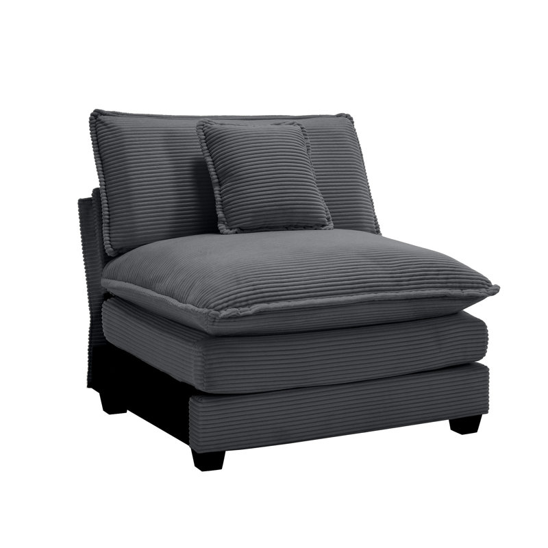 Canapé simple sans accoudoirs en velours côtelé à assise profonde, peut être utilisé avec des accoudoirs alternatifs et avec des canapés 2 places Alrmess, tissu en velours côtelé gris