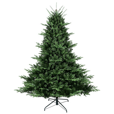 Arbre de Noël pleine forme 7 pi avec 2257 pointes - aiguilles mixtes en PE / PVC, base large pour les grands espaces, structure à charnières pour une installation facile, support en métal pour un soutien solide *