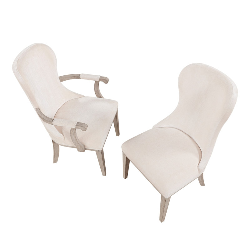 Ensemble de 2 fauteuils de salle à manger à oreilles Lofi, polyester feutre ivoire, bois gris