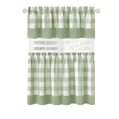  Country Farmhouse 3 Piece Plaid Cafe Kitchen Curtain Tier & Valance Set - Assorted Colors & Sizes