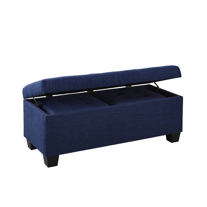 Repose-pieds avec rangement rectangulaire capitonné de 17 po de largeur Edyth, bleu