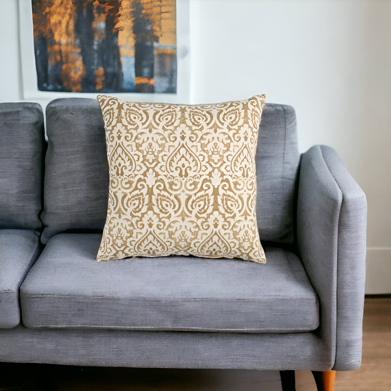22" Gold and White Cotton Throw Pillow, Gold