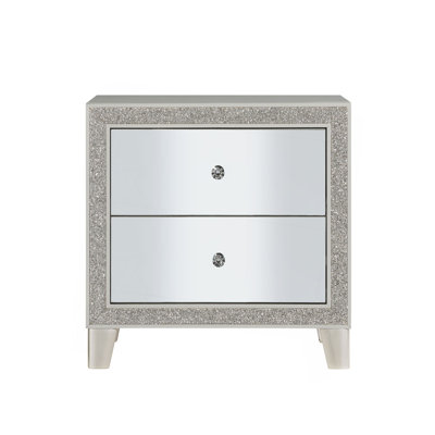 Functional Nightstand In Champagne With Mirrored Design And Storage Structure