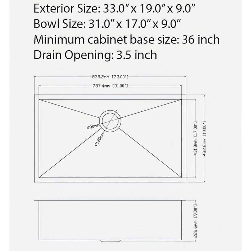 Évier de cuisine encastré à simple cuve de calibre 16 avec assemblage de drain en acier inoxydable T304 de fabrication industrielle en acier inoxydable T304, drain en douceur pour guide de l'eau en forme de X, revêtement pour éviter la condensation, tampon