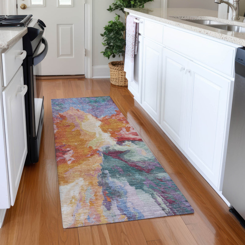 Tapis orange intérieur / extérieur lavable à la machine Claudian ACN1632, Tapis de couloir 2 pi 3 po x 7 pi 6 po